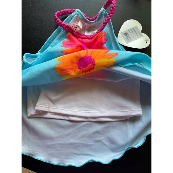 Love U LOTS NWT DAISY TANKINI WITH UPF 50+ AQUA AND PINK SET FOR GIRLS SIZE 4 - Picture 7 of 9